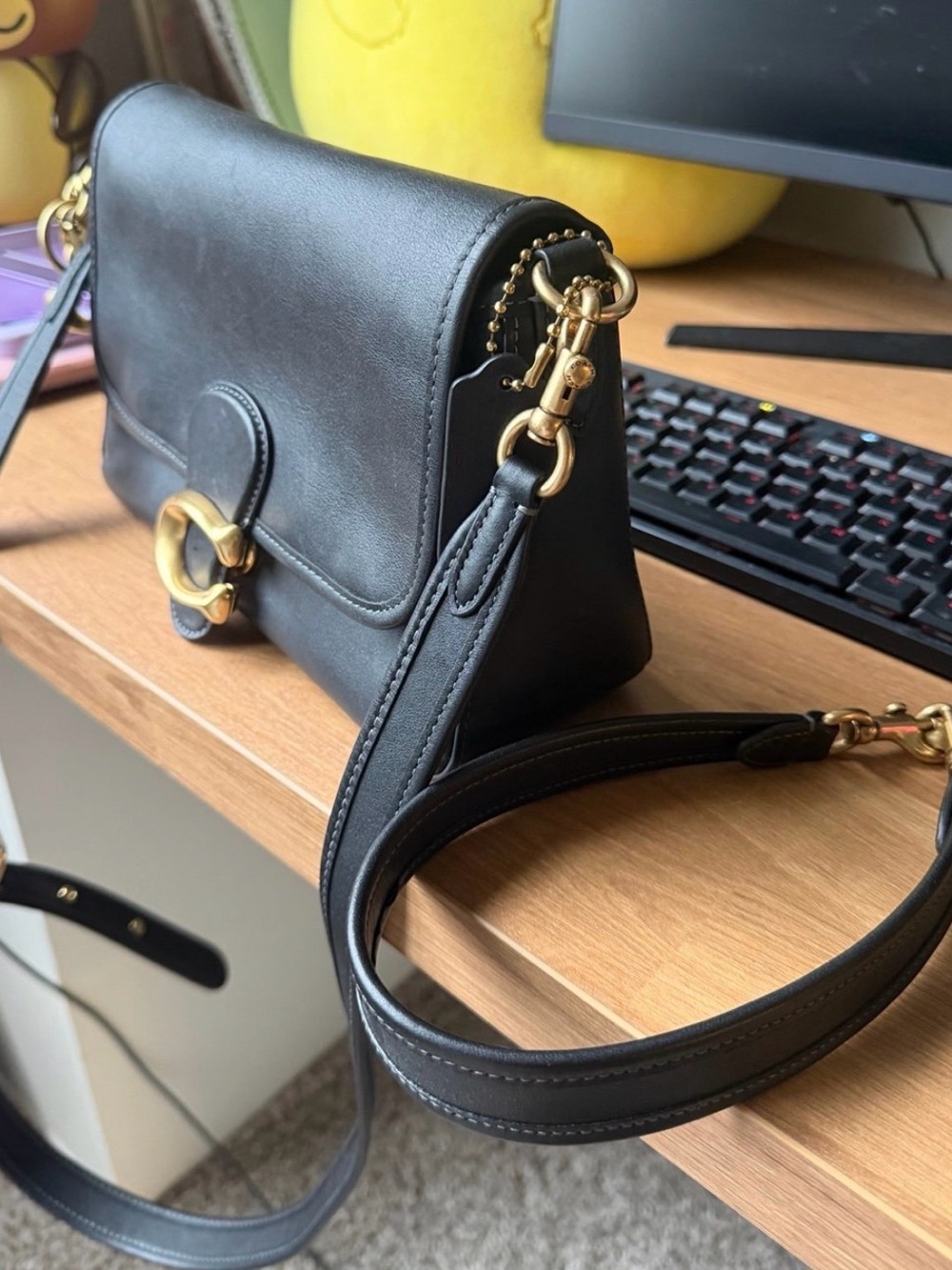 Coach Black Leather Shoulder Bag with Gold Hardware